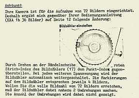 Zusatzblatt zur Bedienungsanleitung fr die Exa 1b Halbformat mit Hinweisen zum gendertem Zhlwerk